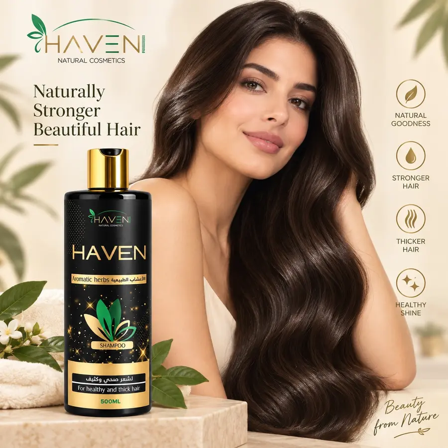 HAVEN Economic Shampoo with a model in an everyday hair-care setting