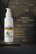 Hair straightening serum bottle 150ml with natural ingredients, protects against heat and smooths hair